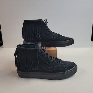 VANS women's size‎ 6 black leather fringe booties Skater SB high top